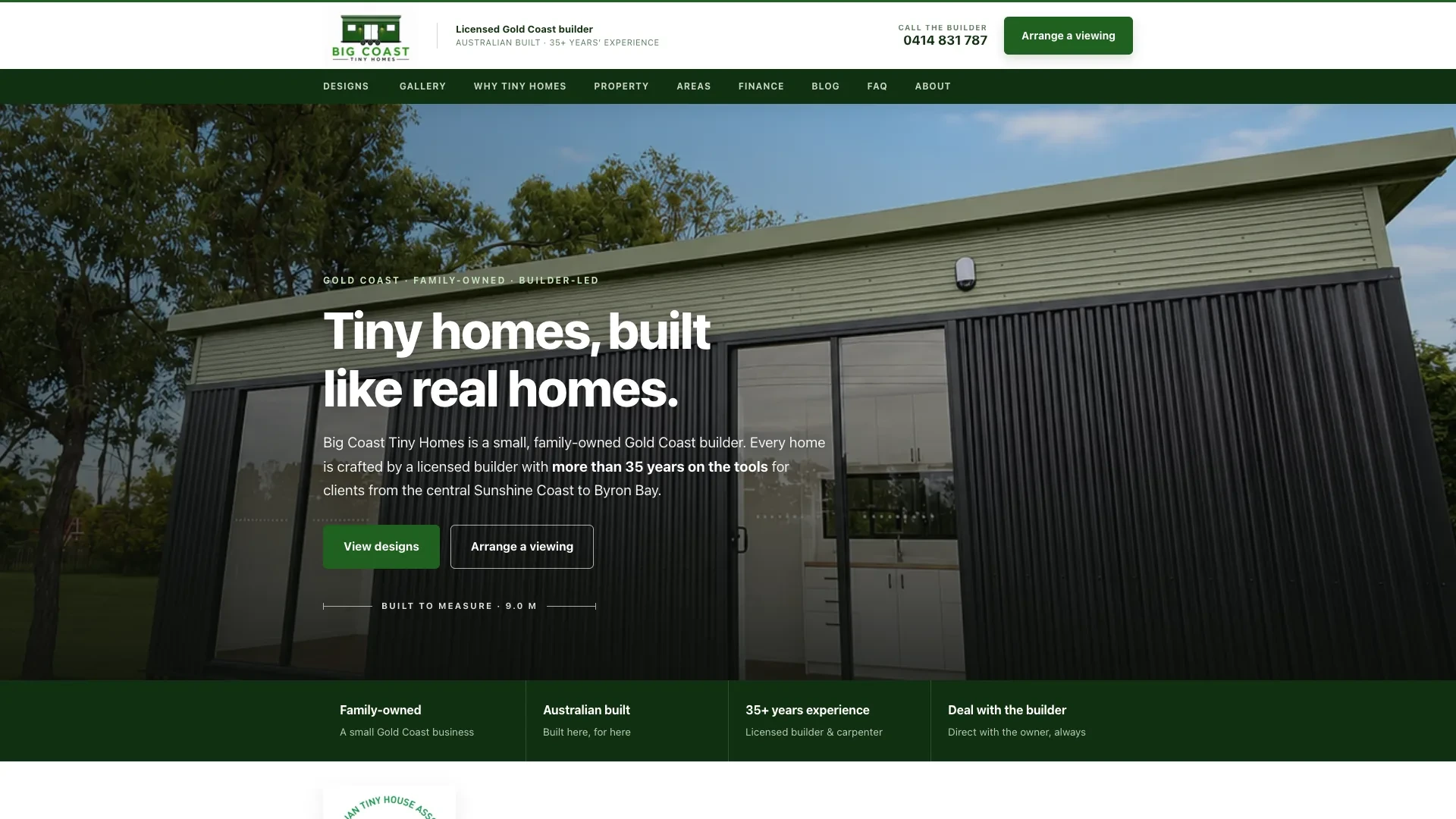 Big Coast Tiny Homes website by Spray Media