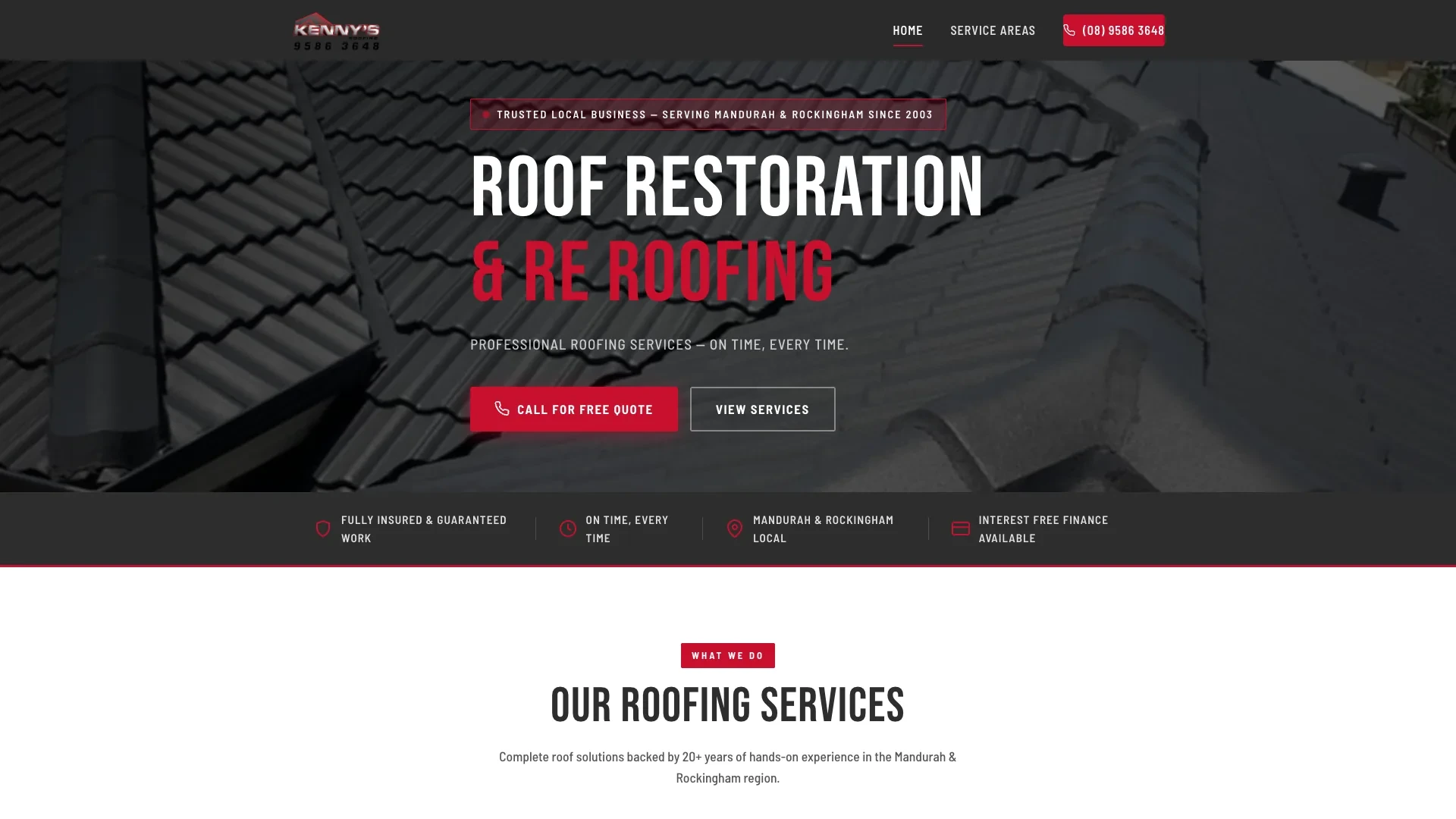 Kenny’s Roofing website by Spray Media